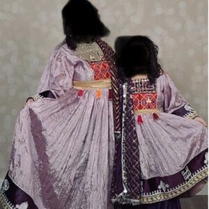 Elegant Mother and daughter purple Afghan dress set